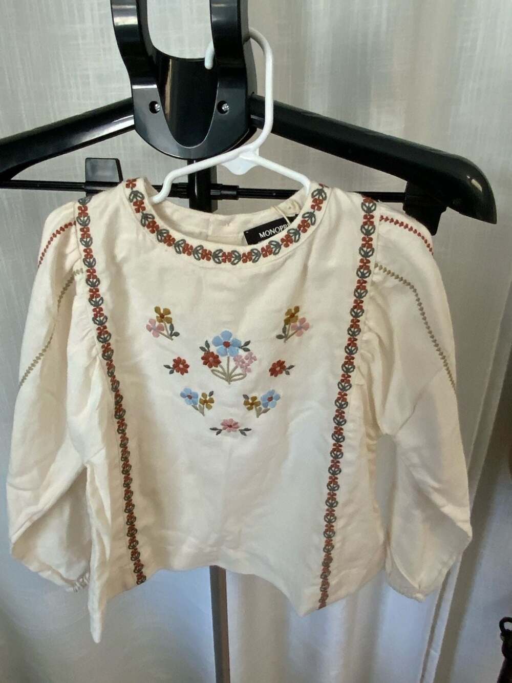 Monoprix Embroidered Floral Blouse Girls Size 5 Years